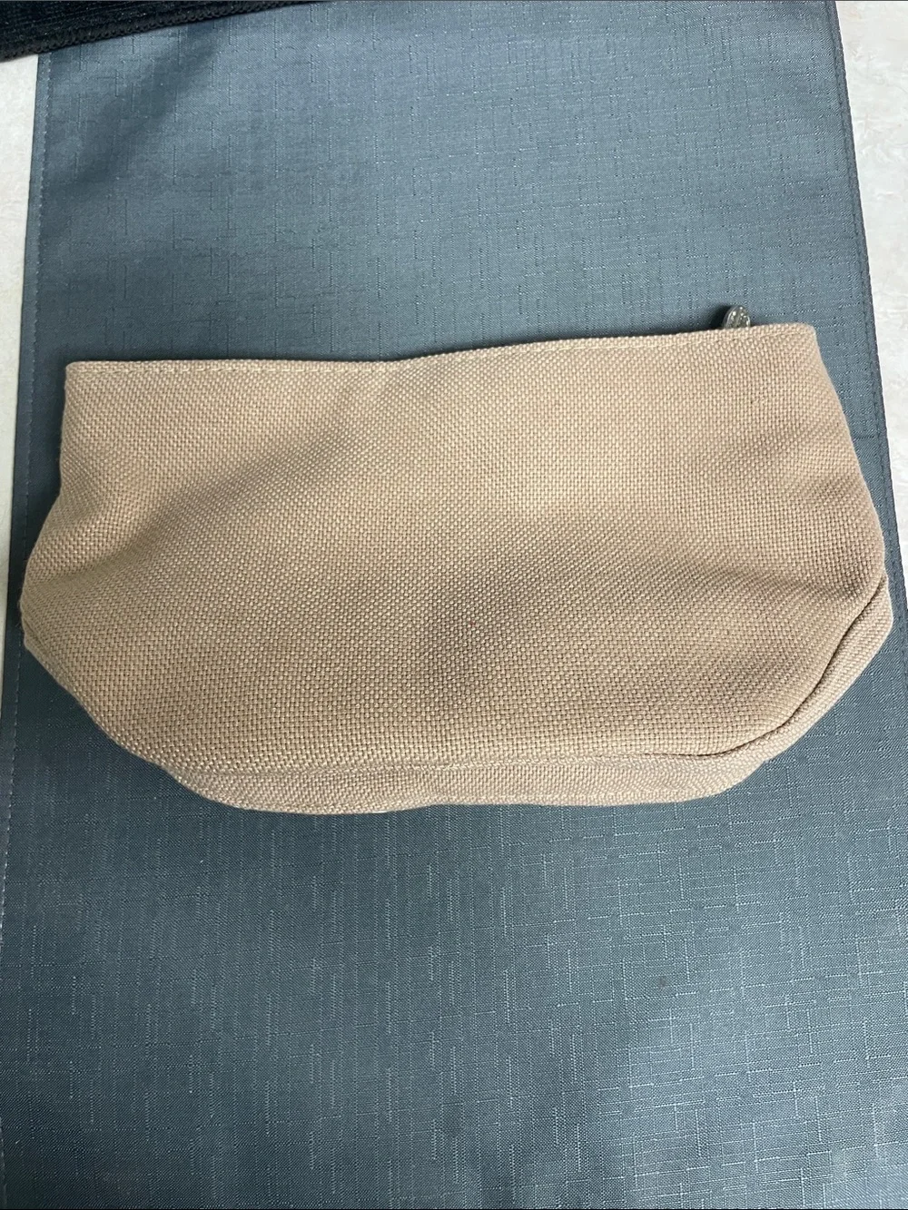 DKNY Tan Canvas 'Be Delicious' Pure New York Logo Zippered Make Up Pouch Bag
